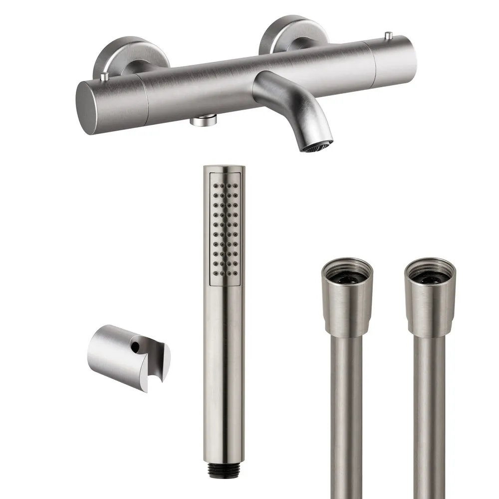 Van Marcke Nero thermostatische bad/douchemengkraan met badset geborsteld nikkel