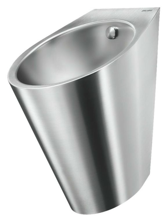 Delabie FINO urinoir zonder spoelrand wandmontage toevoer achter RVS 304