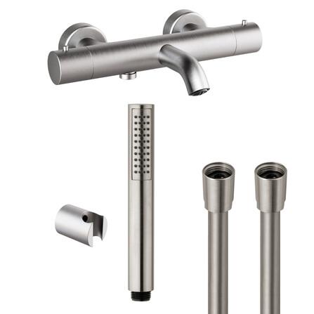 Van Marcke Nero thermostatische bad/douchemengkraan met badset geborsteld nikkel